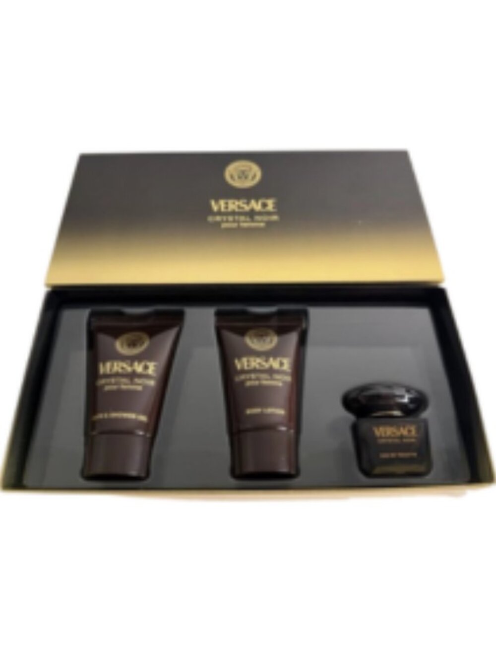 Versace Crystal Noir Pour Femme Gift Set EDT 0.17 OZ + Gel 0.8OZ + Lotion 0.8 OZ